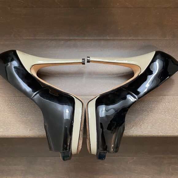 Giuseppe Zanotti Heels Women 36 US 6 Black Tan Patent Leather Peep Toe READ - Picture 9 of 16